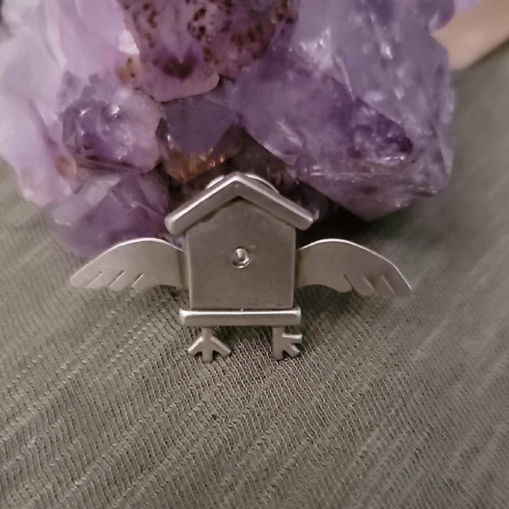 Vintage 925 Artisan Birdhouse  Brooch/Pin